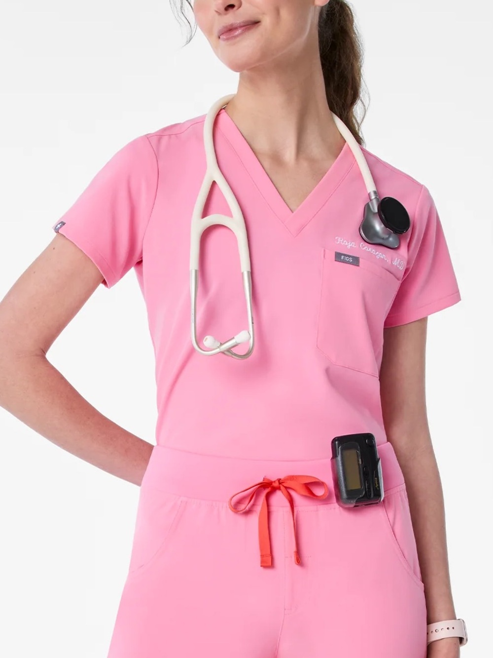 FIGS Sunrise Pink Catarina One-Pocket Scrub Top NWT